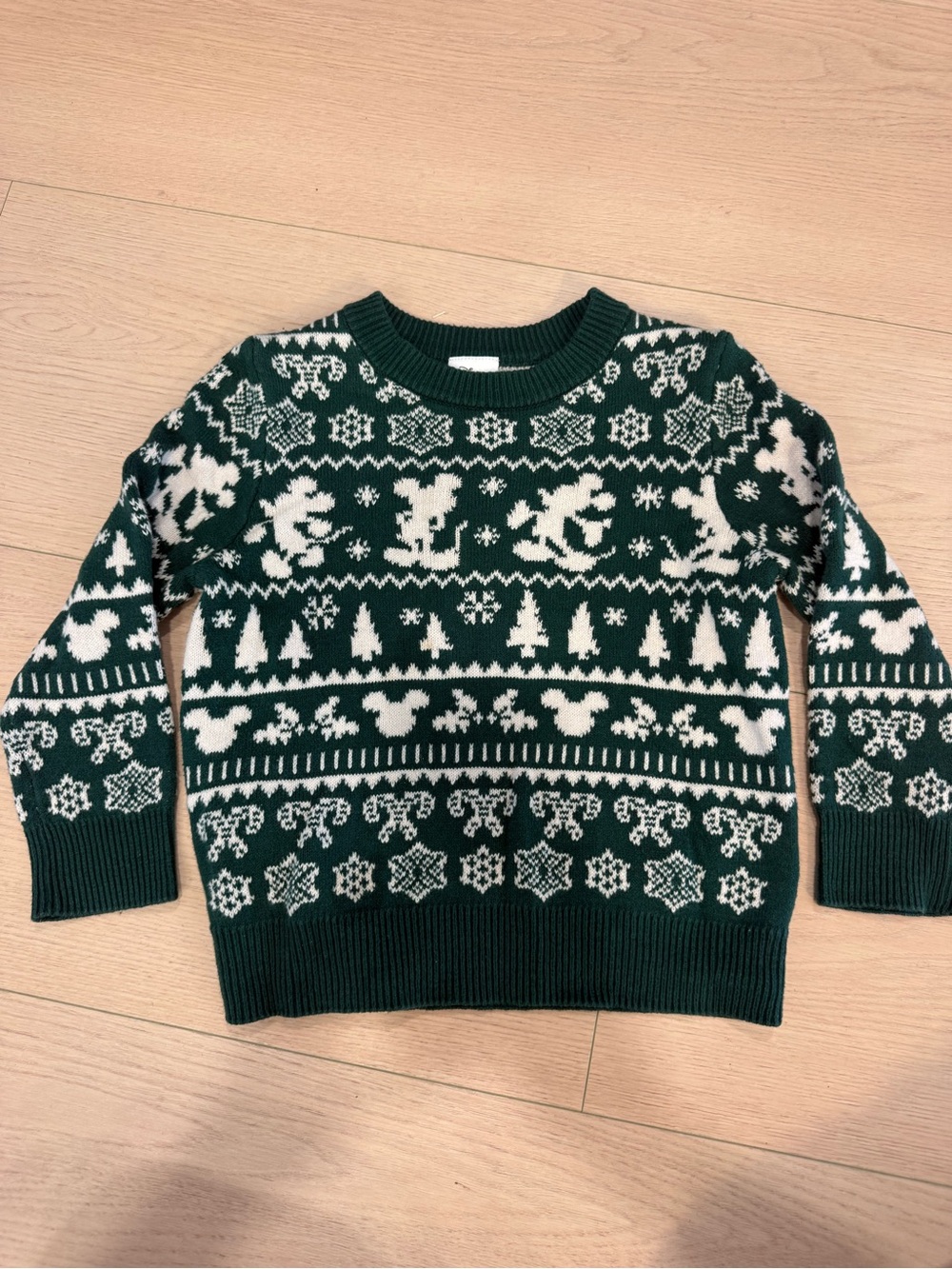 Disney Dark Green and White Holiday Fair Isle Crewneck Sweater | 4T